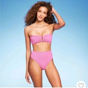NWT SHADE & SHORE Bandeau Crinkle Bikini Size L